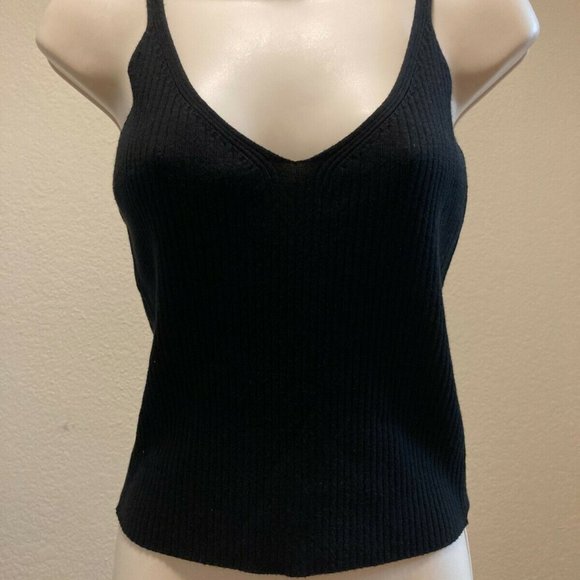 H&M Divided Black Ribbed Strappy Top M - Picture 1 of 7